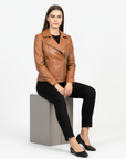 Women's Real Leather Biker Jacket -Athena