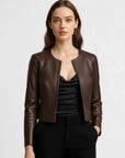 Women's Cropped Real Leather Jacket - Jane