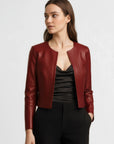 Women's Cropped Real Leather Jacket - Jane