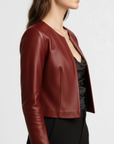 Women's Cropped Real Leather Jacket - Jane