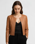 Women's Cropped Real Leather Jacket - Jane