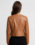 Women's Cropped Real Leather Jacket - Jane
