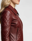 Quilted Real Leather Jacket for Women - Kimberly