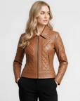 Quilted Real Leather Jacket for Women - Kimberly