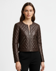 Quilted Real Leather Jacket for Women - Rosa