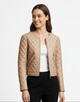 Quilted Real Leather Jacket for Women - Rosa