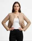 Quilted Real Leather Jacket for Women - Rosa