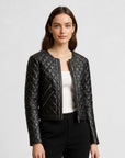Quilted Real Leather Jacket for Women - Rosa