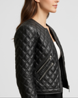 Quilted Real Leather Jacket for Women - Rosa