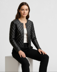 Quilted Real Leather Jacket for Women - Rosa