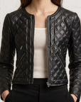 Quilted Real Leather Jacket for Women - Rosa