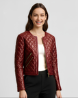 Quilted Real Leather Jacket for Women - Rosa