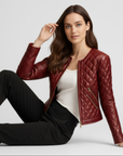Quilted Real Leather Jacket for Women - Rosa