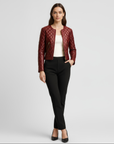 Quilted Real Leather Jacket for Women - Rosa