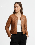 Quilted Real Leather Jacket for Women - Rosa