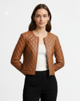 Quilted Real Leather Jacket for Women - Rosa