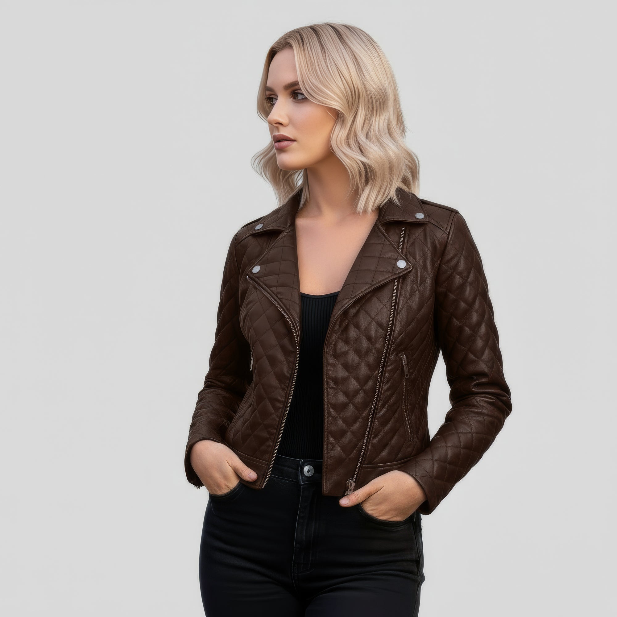 Real Quilted Leather Jacket for Women - Lyra