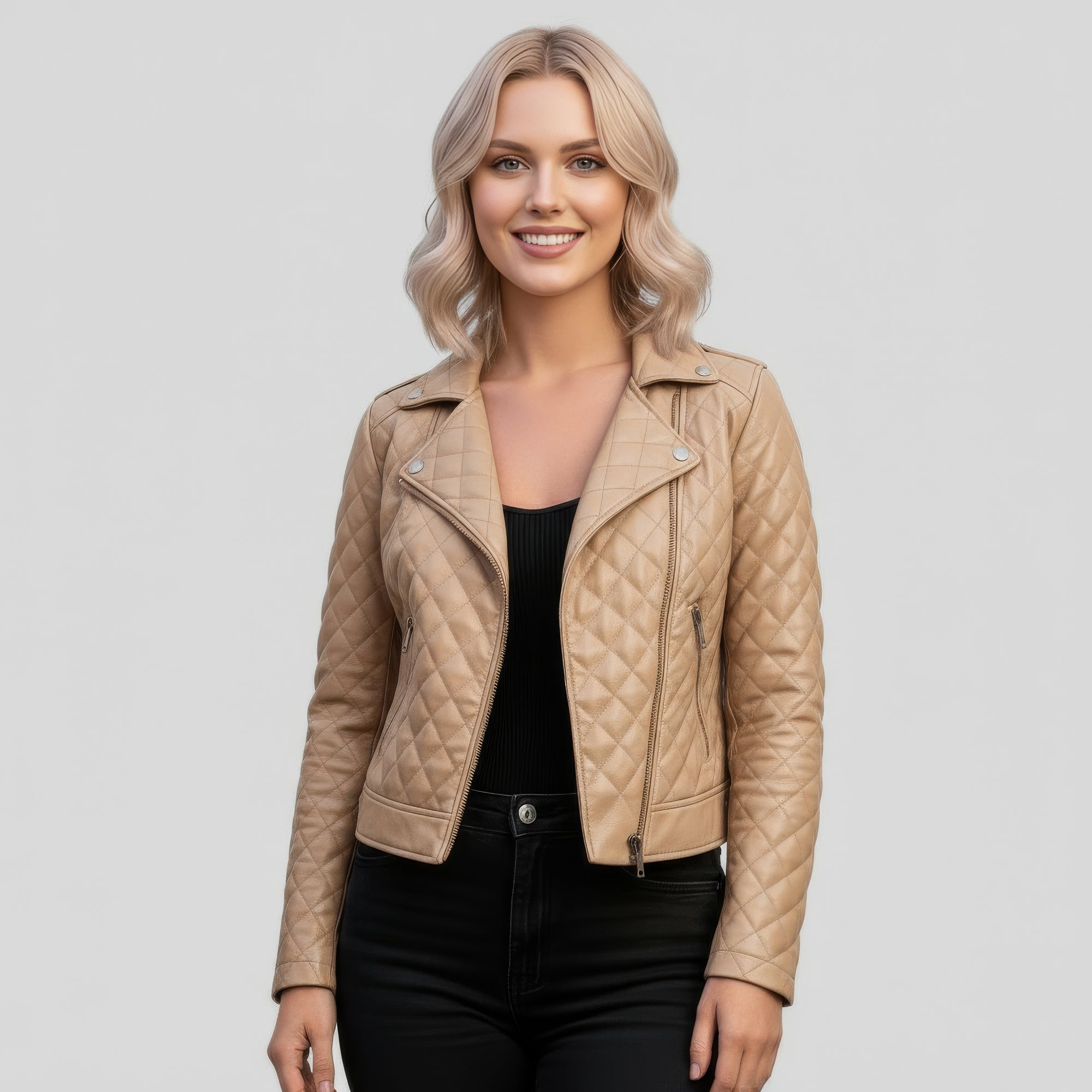 Real Quilted Leather Jacket for Women - Lyra