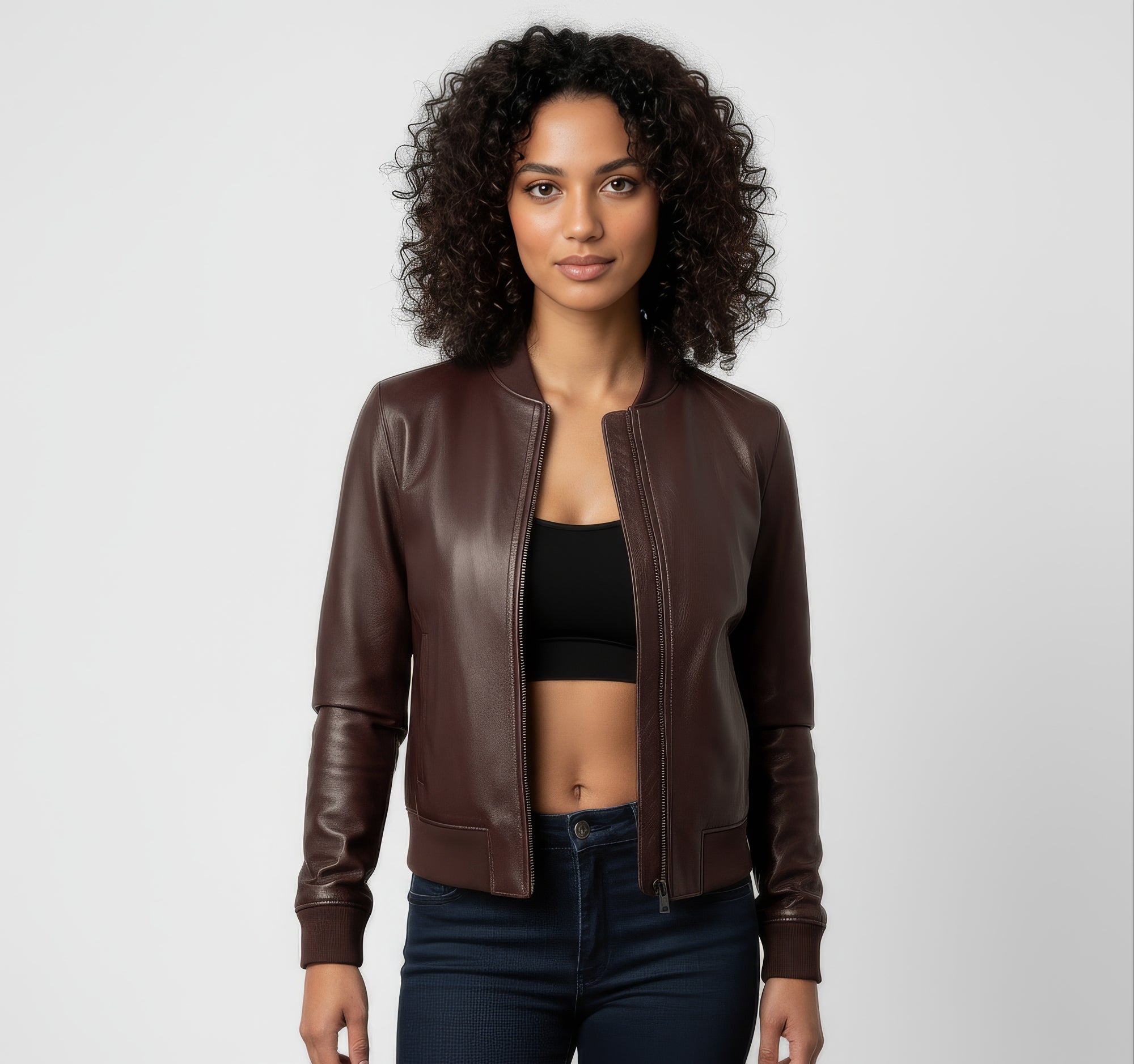 Women's Real Leather Bomber Jacket - Sasha