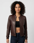 Women's Real Leather Bomber Jacket - Sasha