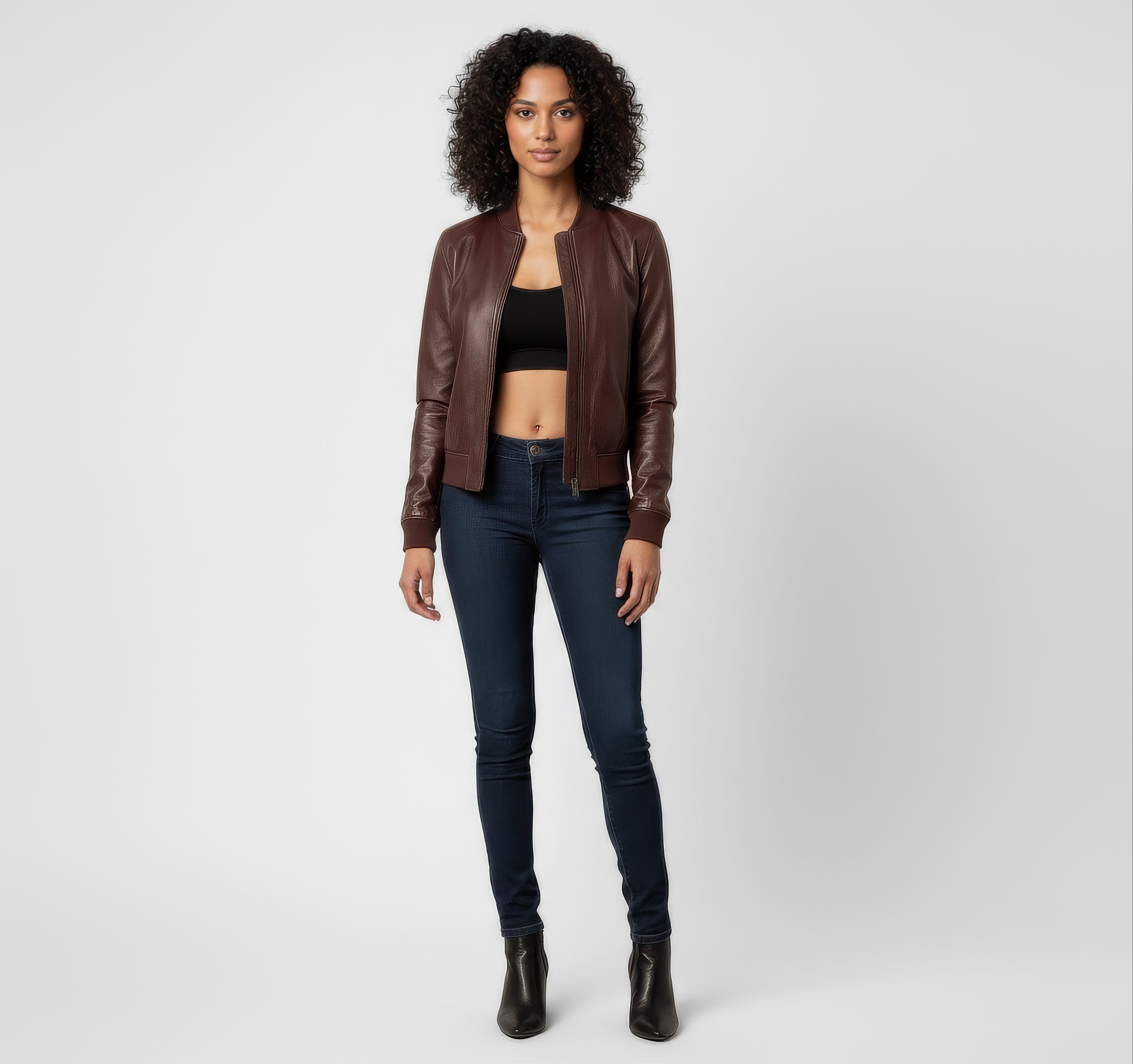 Women's Real Leather Bomber Jacket - Sasha