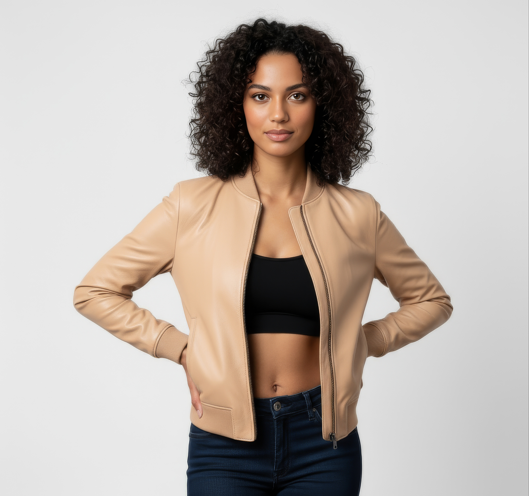 Women's Real Leather Bomber Jacket - Sasha