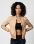 Women's Real Leather Bomber Jacket - Sasha