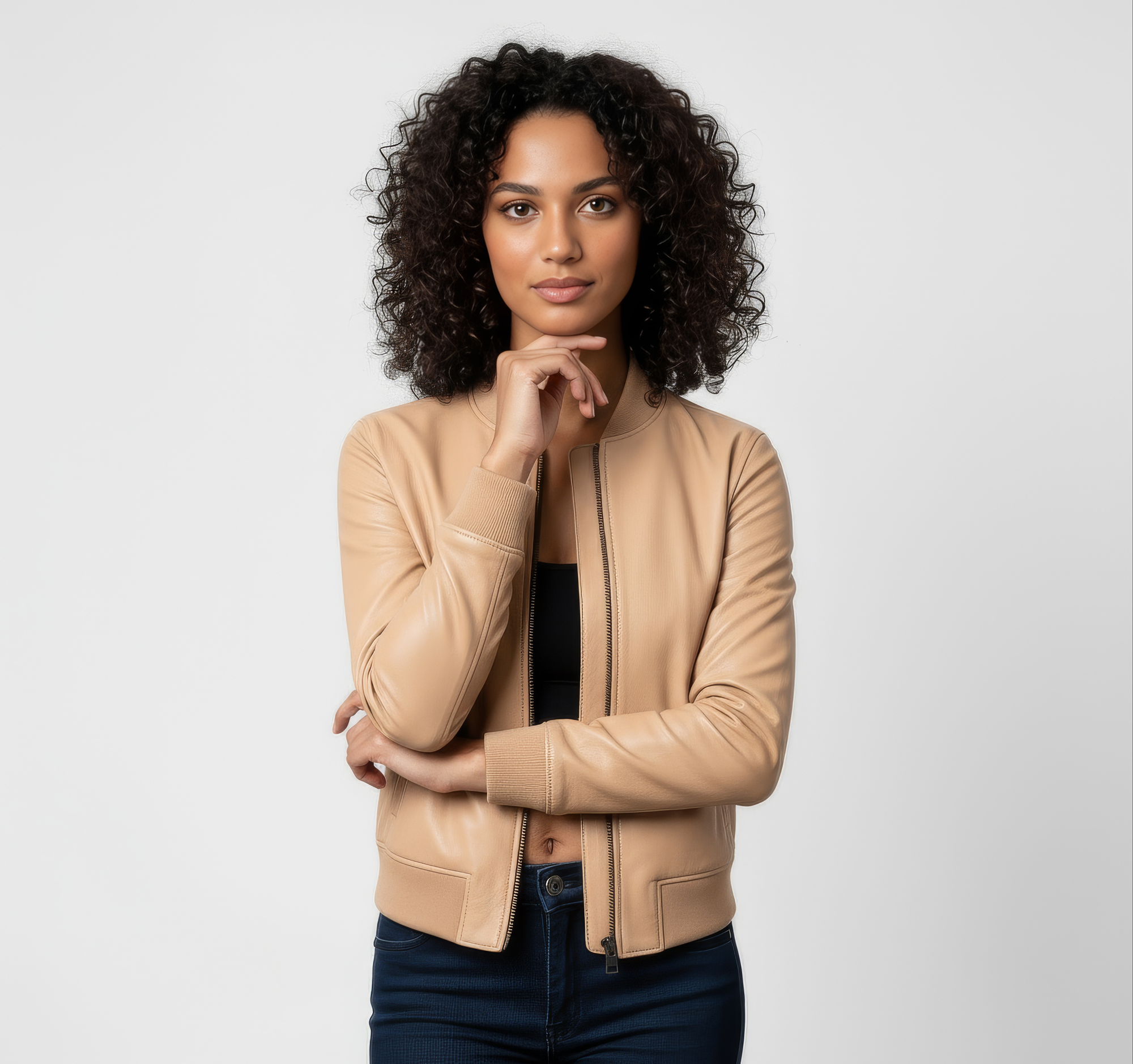Women's Real Leather Bomber Jacket - Sasha
