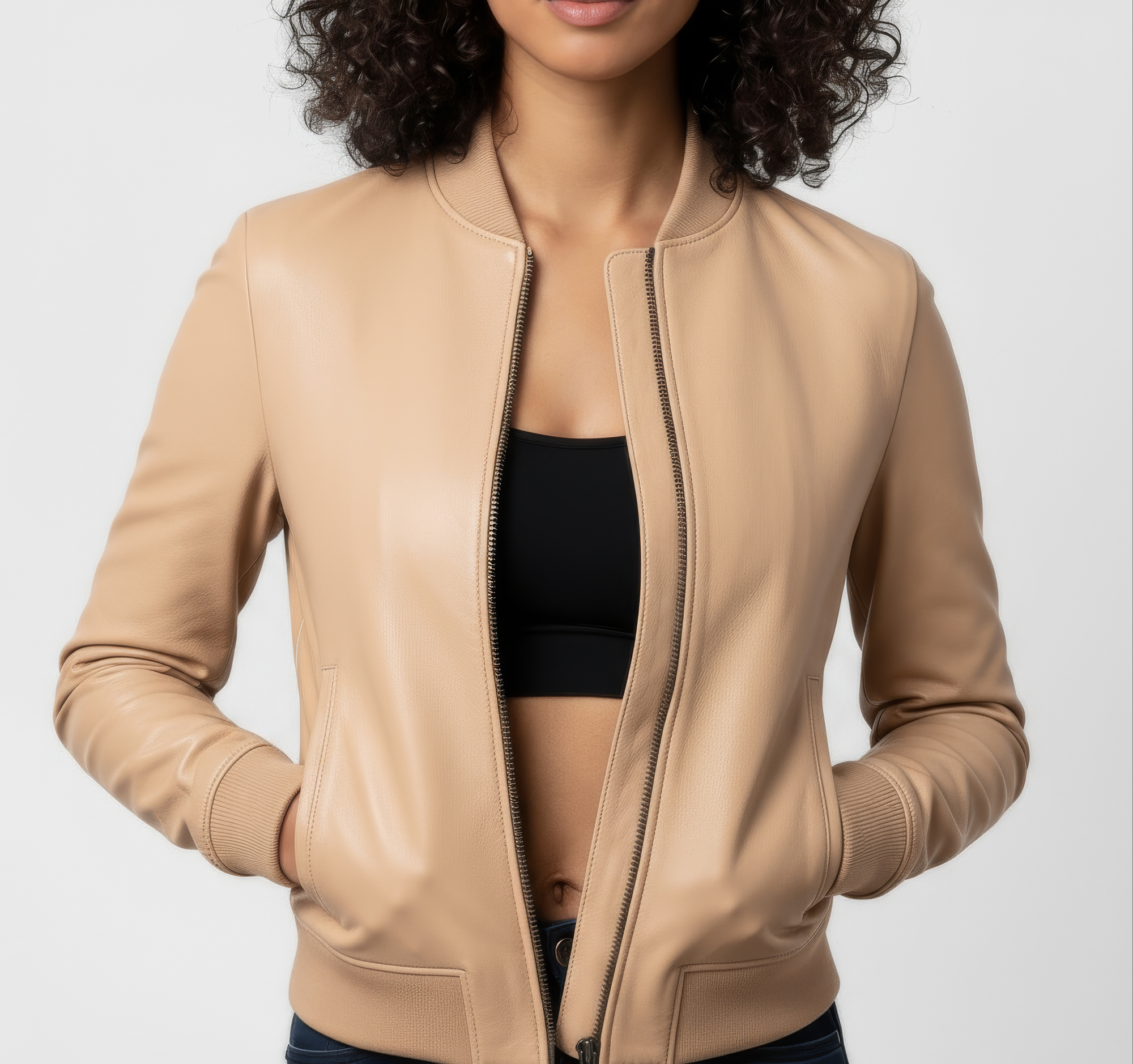 Women's Real Leather Bomber Jacket - Sasha