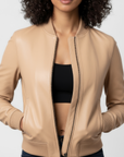Women's Real Leather Bomber Jacket - Sasha