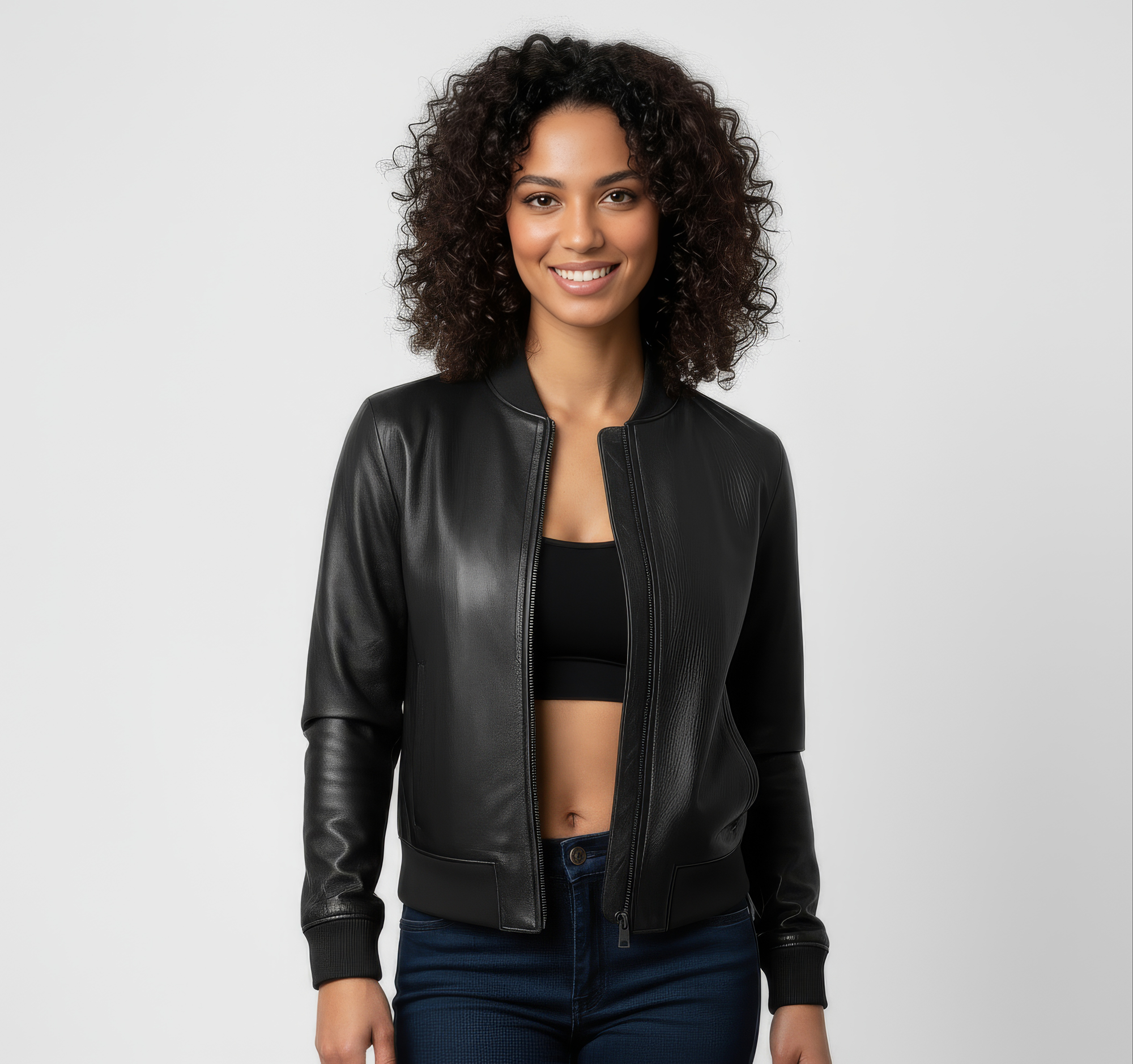 Women's Real Leather Bomber Jacket - Sasha
