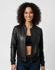 Women's Real Leather Bomber Jacket - Sasha
