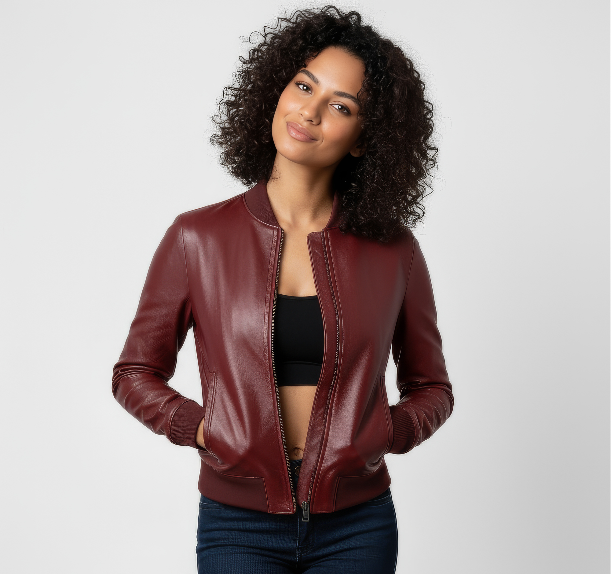 Women's Real Leather Bomber Jacket - Sasha