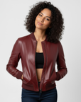 Women's Real Leather Bomber Jacket - Sasha