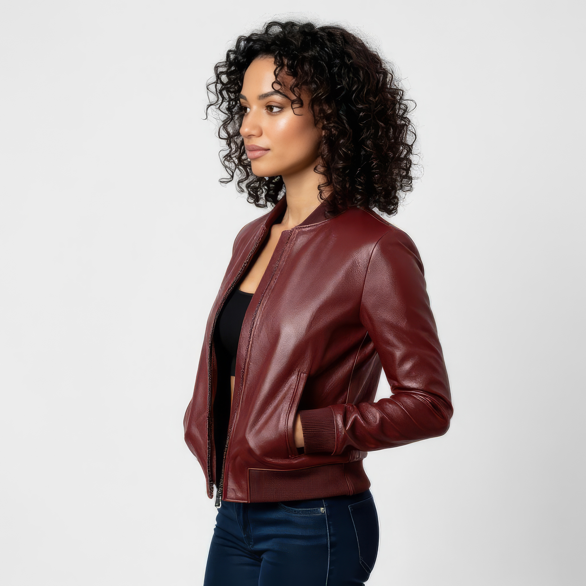Women's Real Leather Bomber Jacket - Sasha