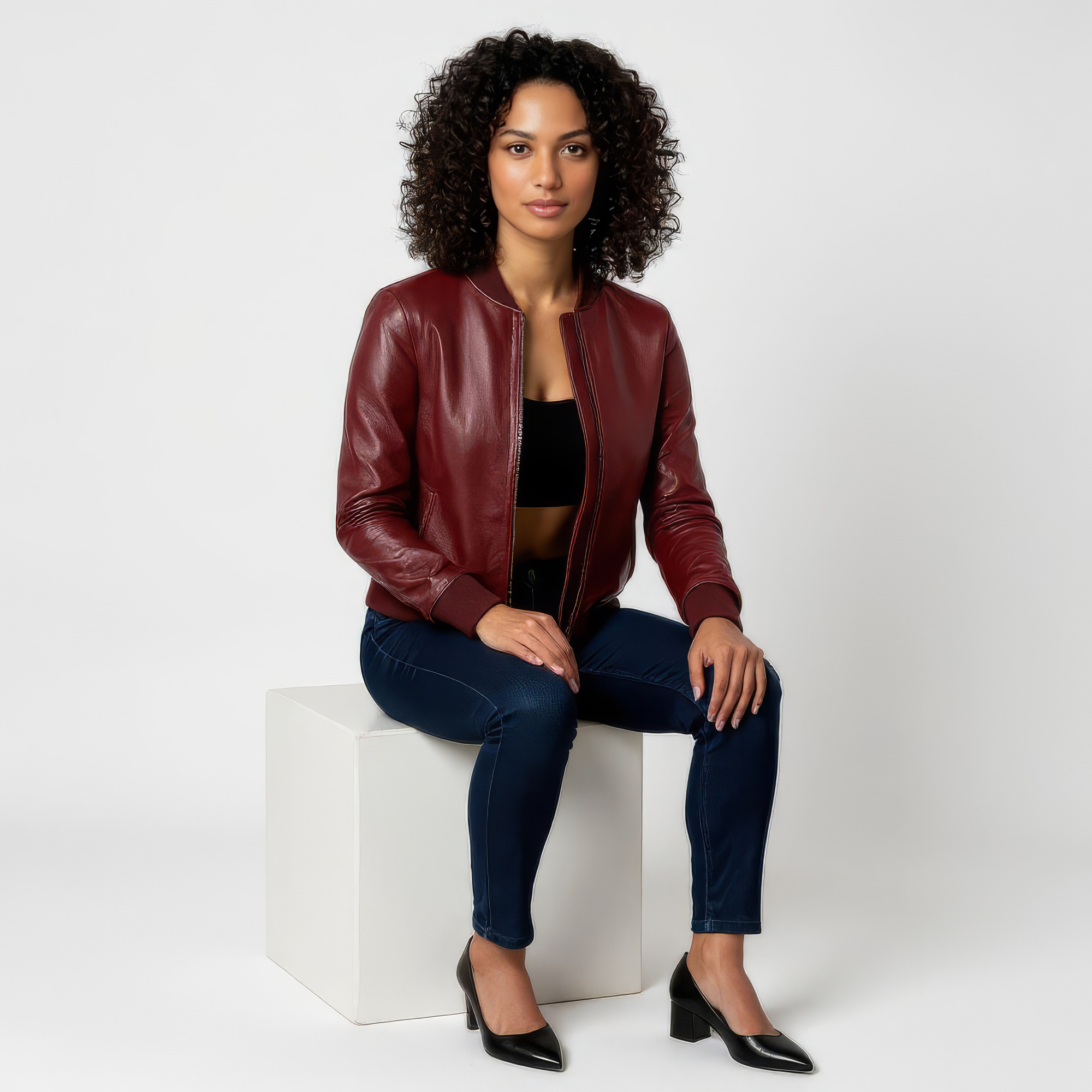 Women's Real Leather Bomber Jacket - Sasha