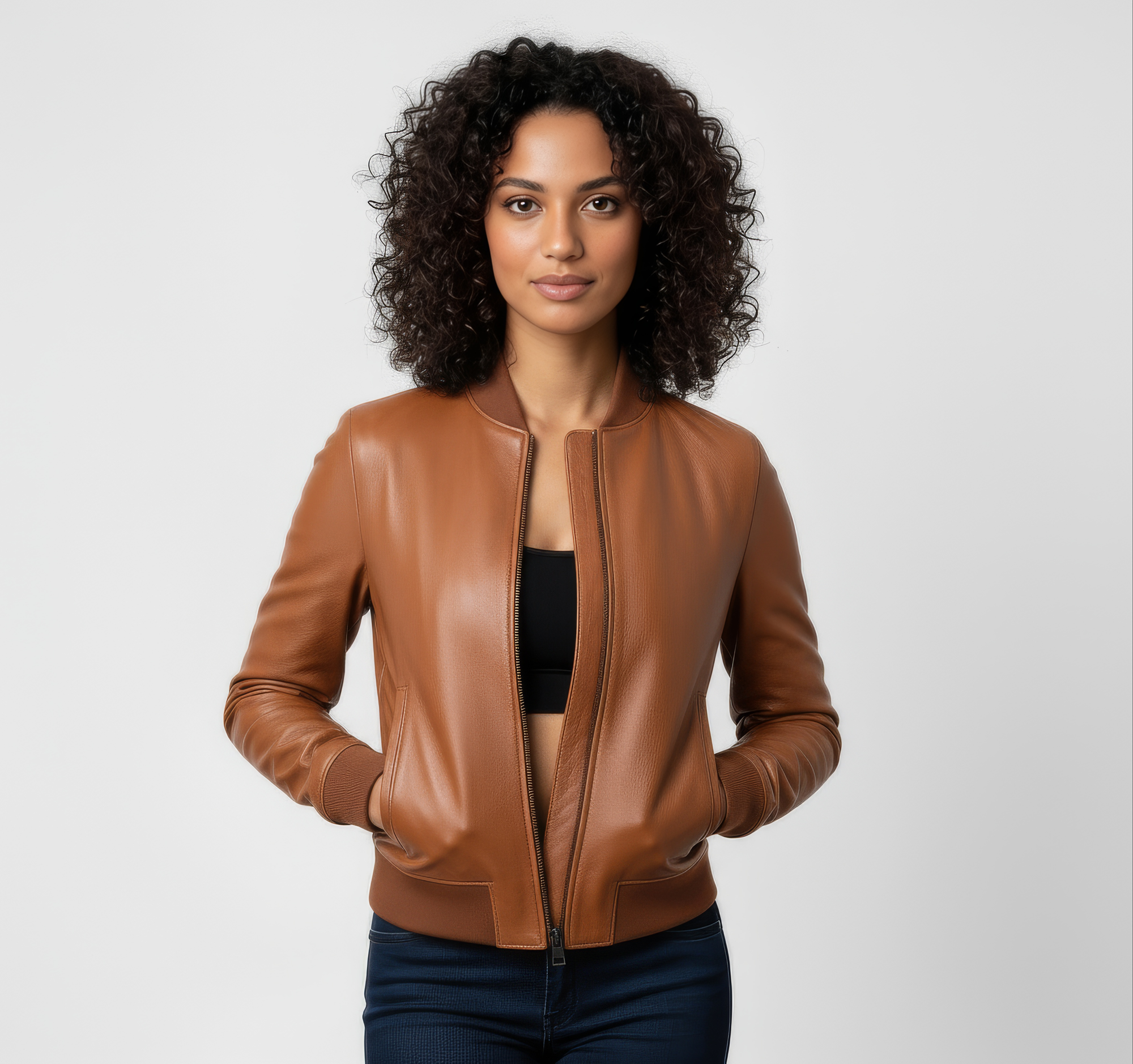 Women's Real Leather Bomber Jacket - Sasha