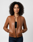 Women's Real Leather Bomber Jacket - Sasha