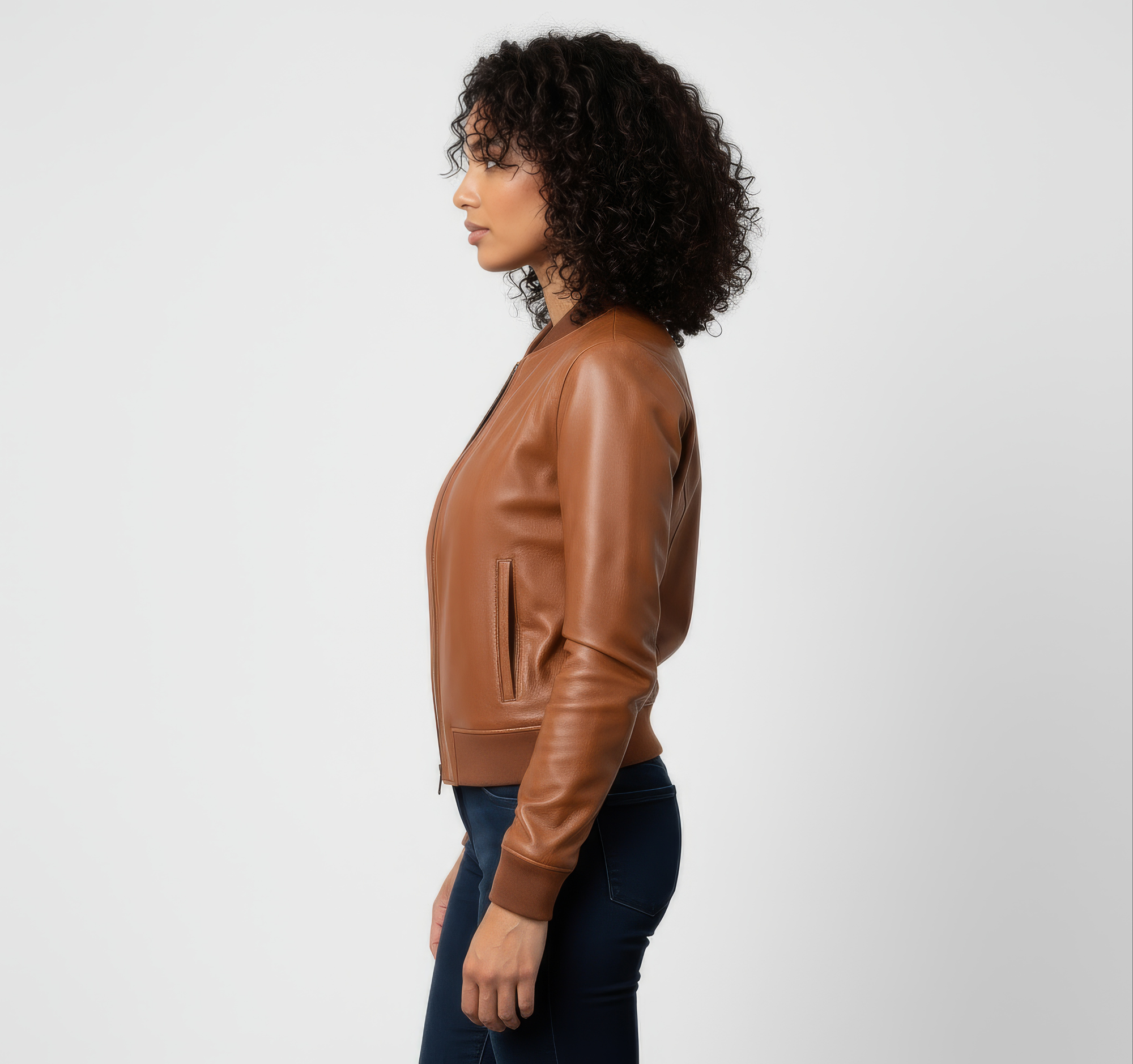 Women's Real Leather Bomber Jacket - Sasha