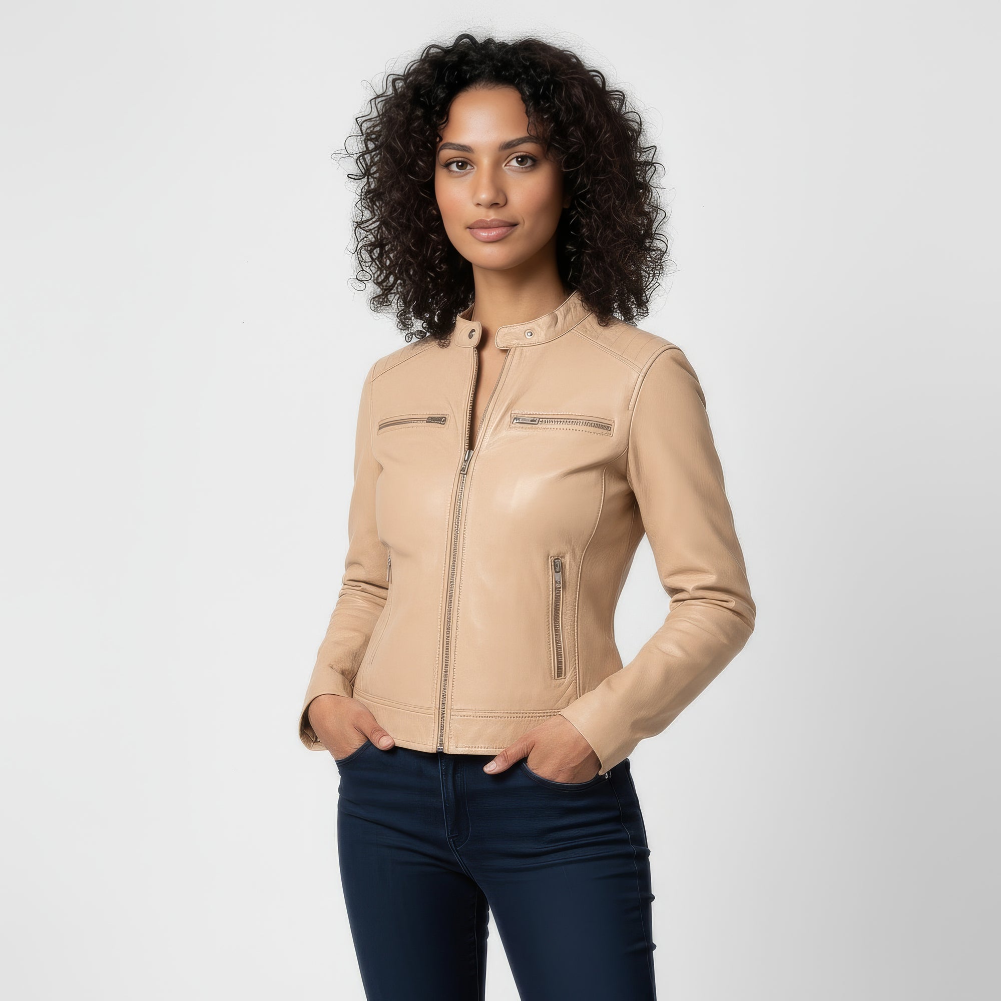 Women's Real Leather Racer Jacket - Lauren