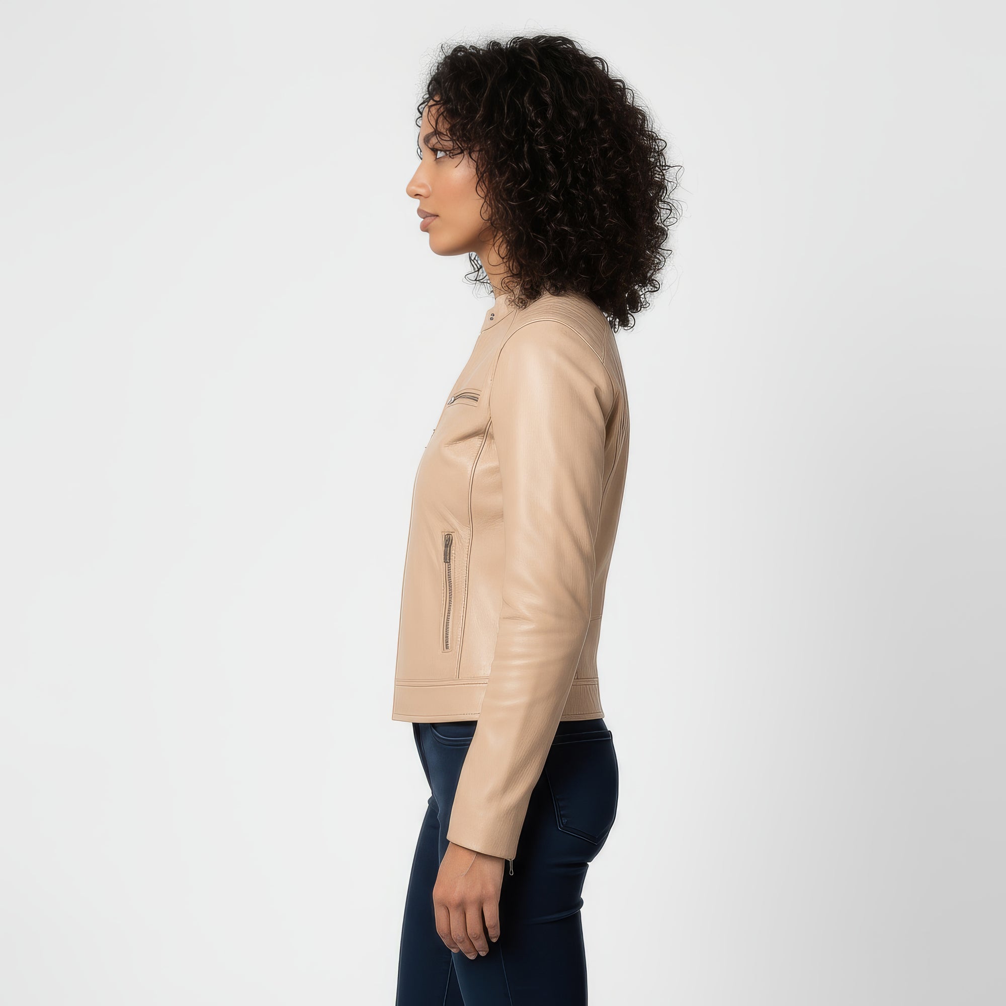 Women's Real Leather Racer Jacket - Lauren