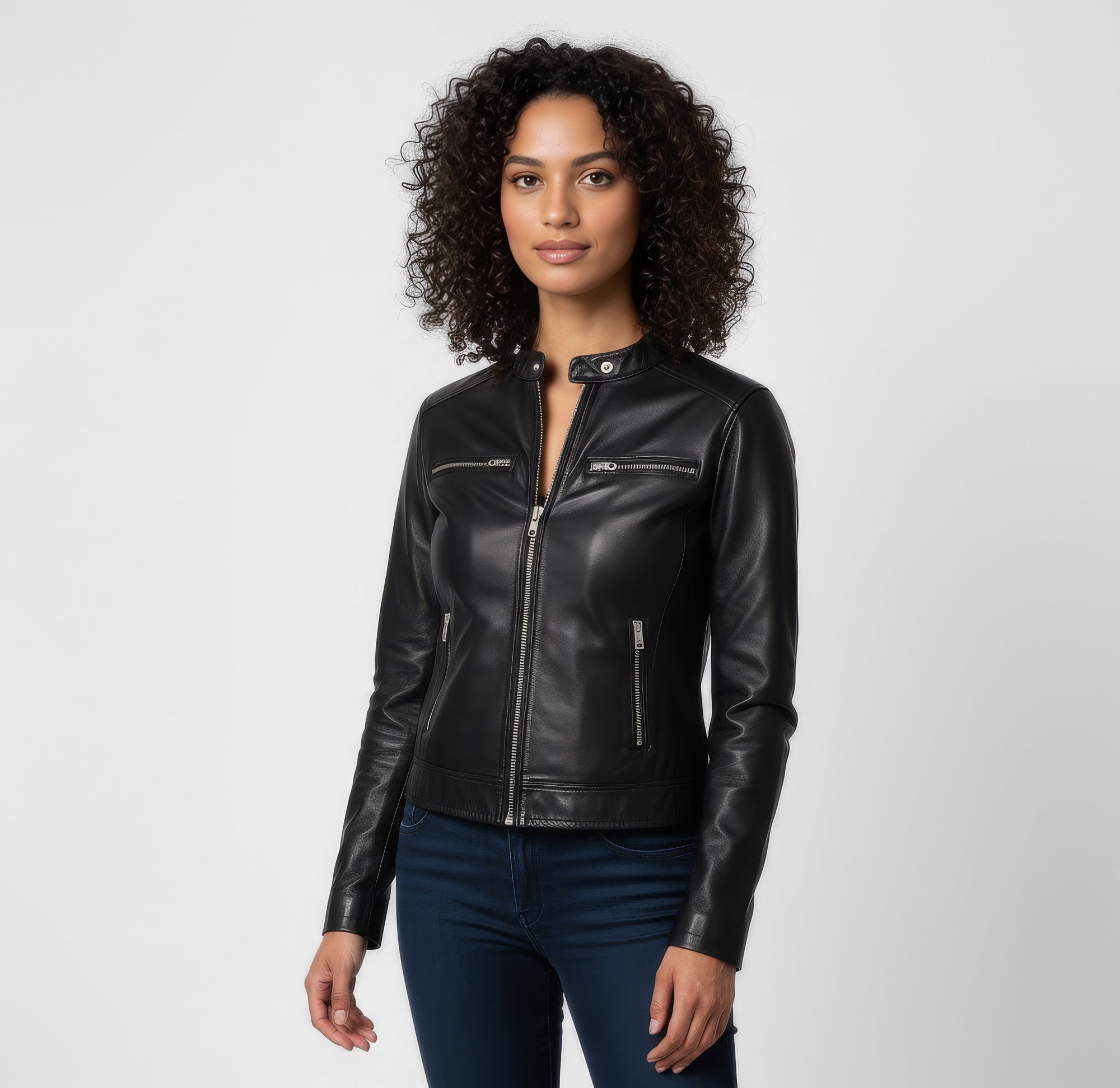 Women's Real Leather Racer Jacket - Lauren