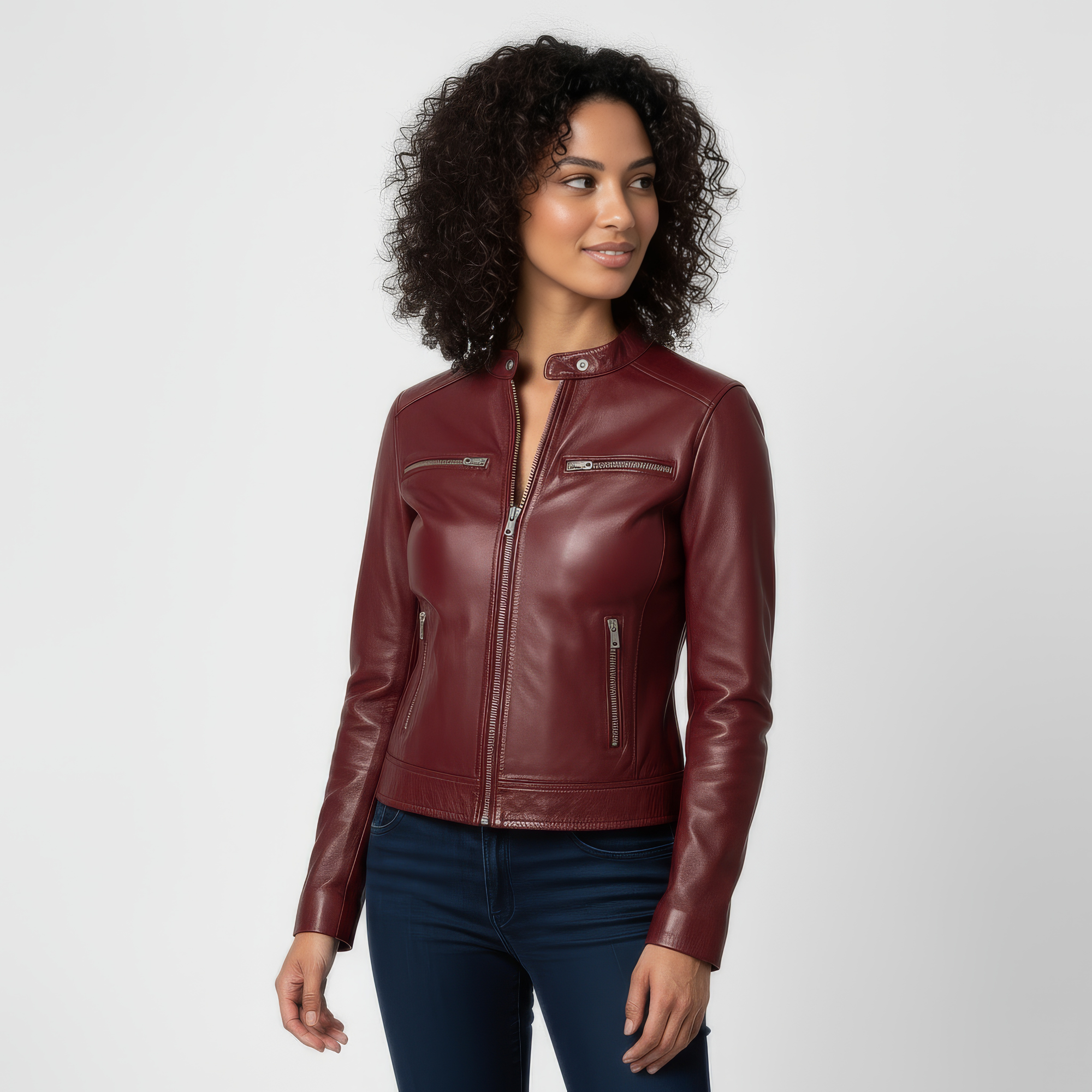 Women's Real Leather Racer Jacket - Lauren