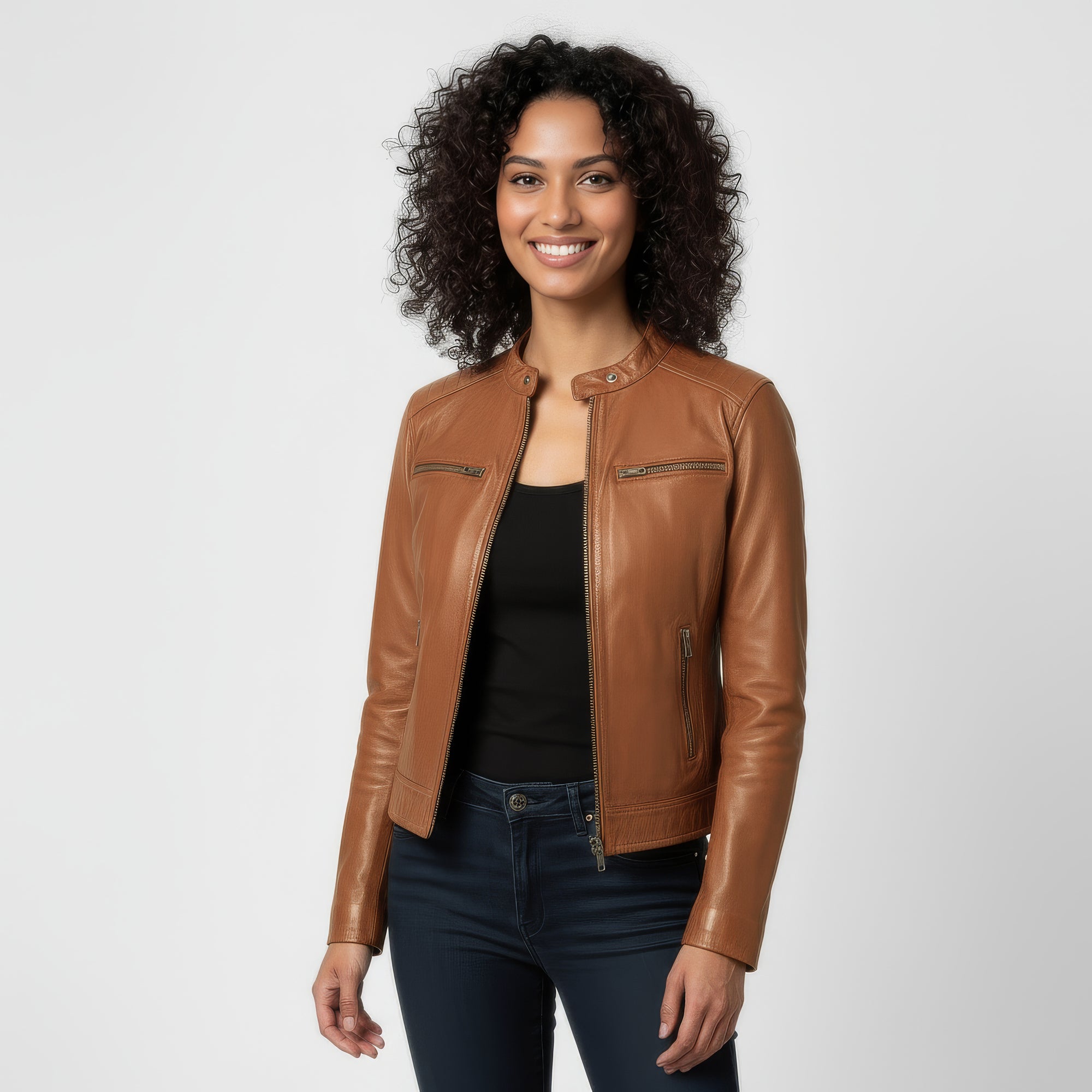Women's Real Leather Racer Jacket - Lauren