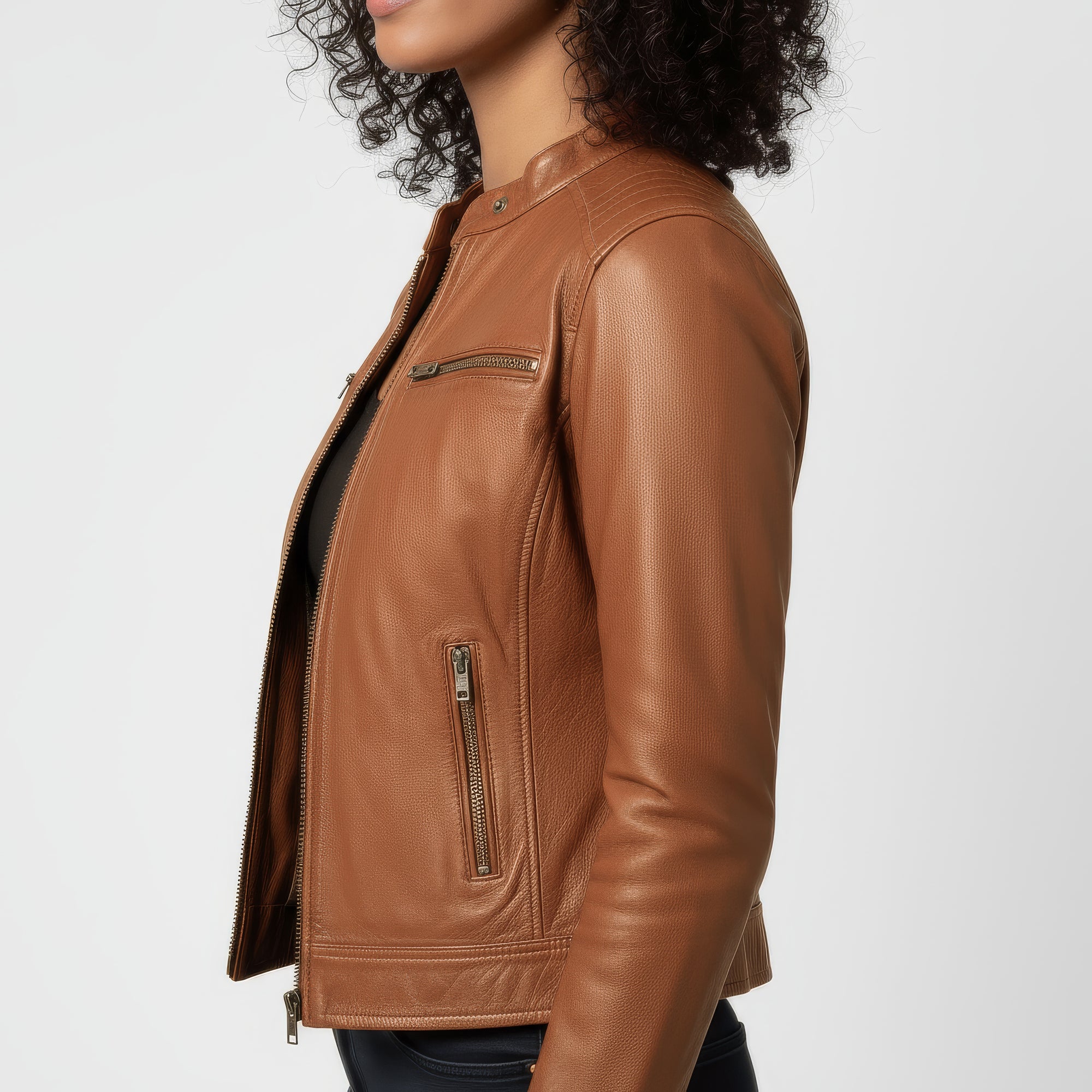 Women's Real Leather Racer Jacket - Lauren