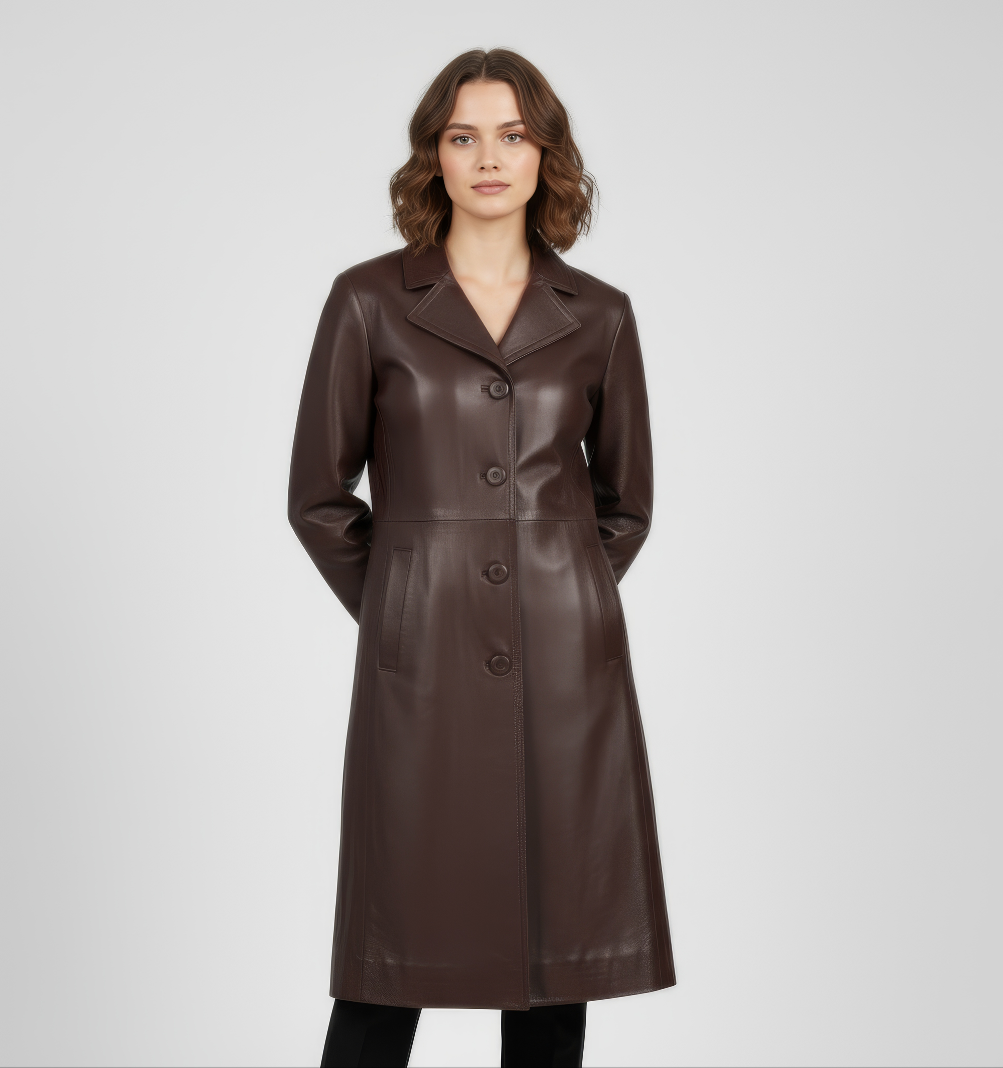 Women's Real Leather Single Breasted Coat - Vanel