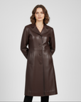 Women's Real Leather Single Breasted Coat - Vanel