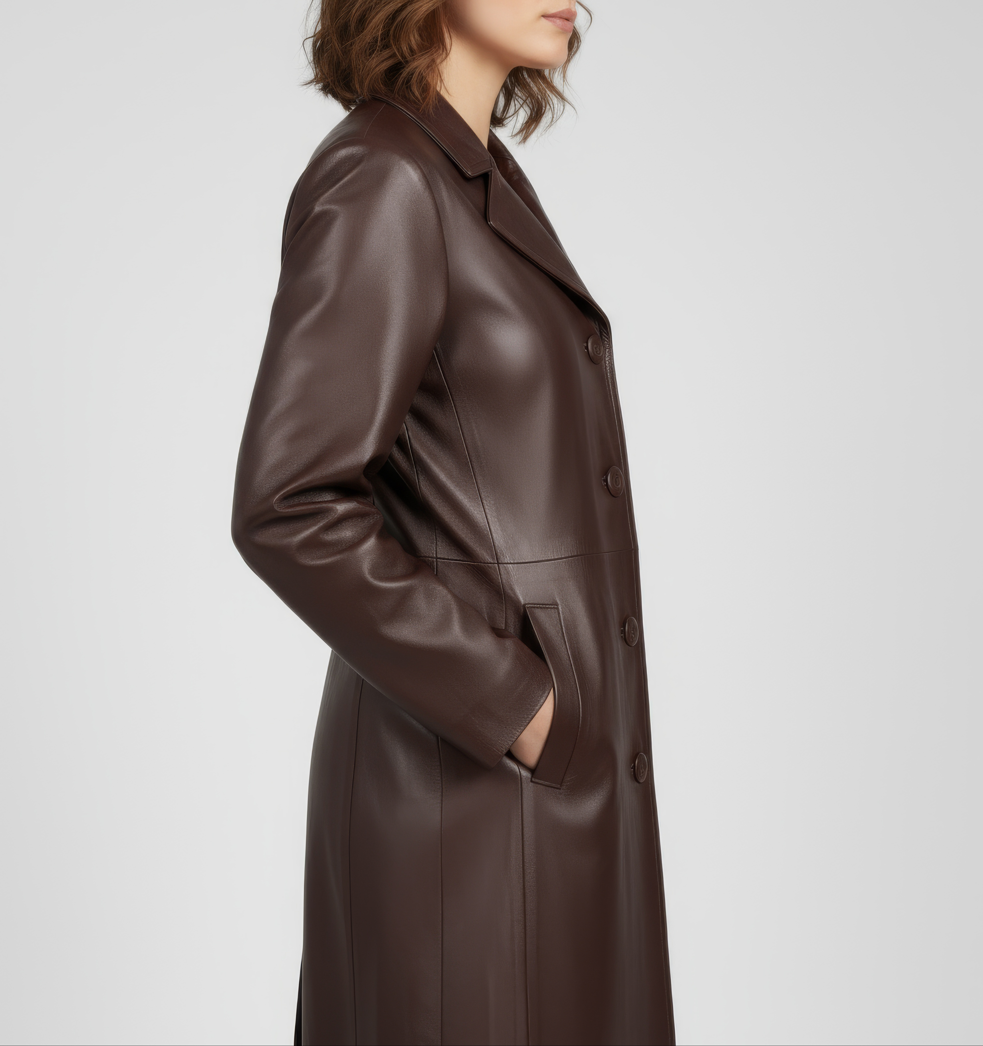 Women's Real Leather Single Breasted Coat - Vanel