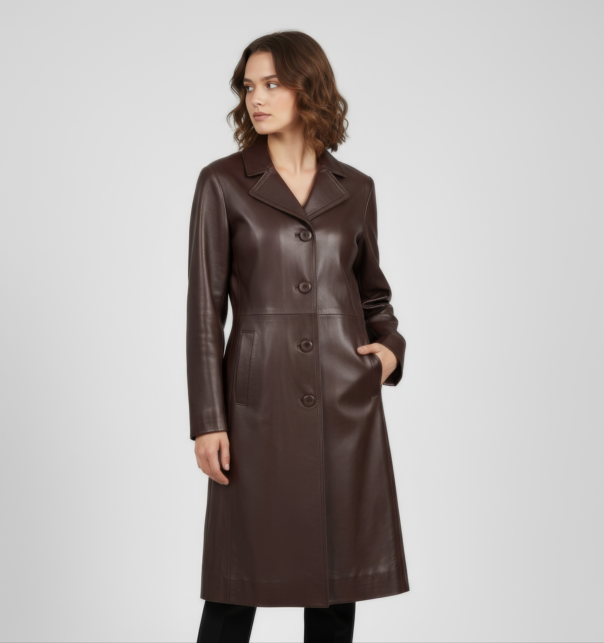 Women's Real Leather Single Breasted Coat - Vanel