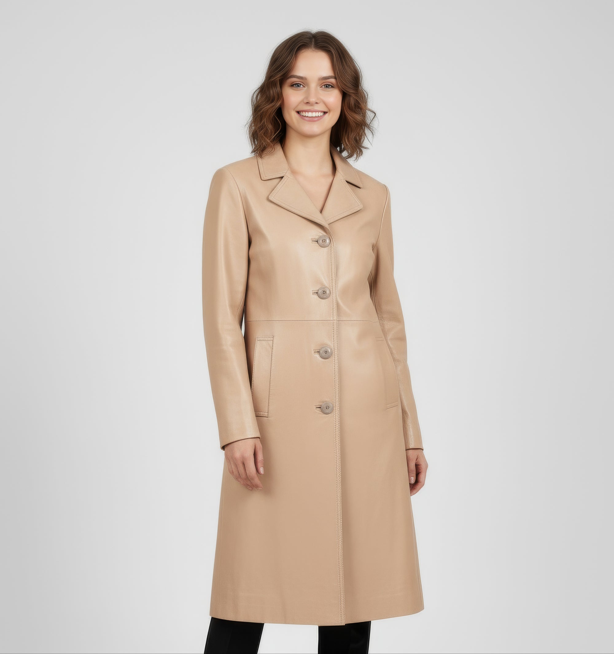 Women's Real Leather Single Breasted Coat - Vanel